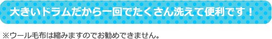 大きいドラムだから一回でたくさん洗えて便利です！※ウール毛布は縮みますのでお勧めできません。