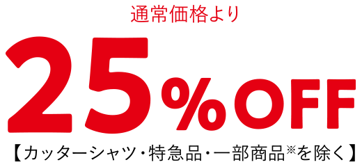 通常価格より 25%OFF 【カッターシャツ・特急品・一部商品※を除く】
